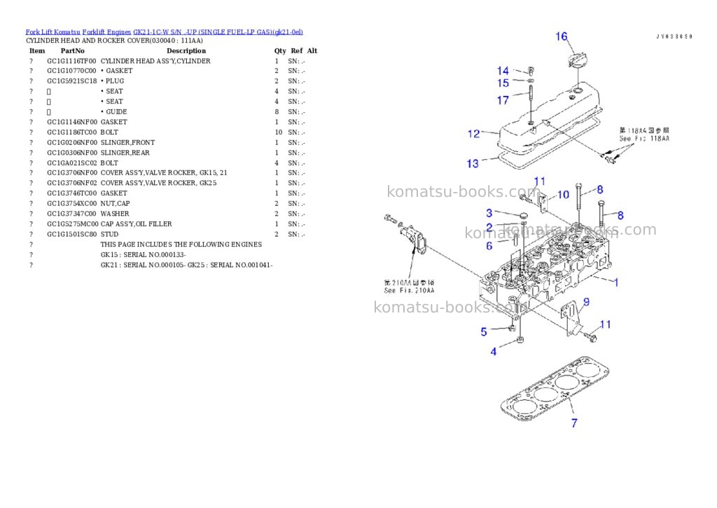 Komatsu GK21-1C-W S/N .-UP (SINGLE FUEL-LP GAS) Parts catalog cover Page 3