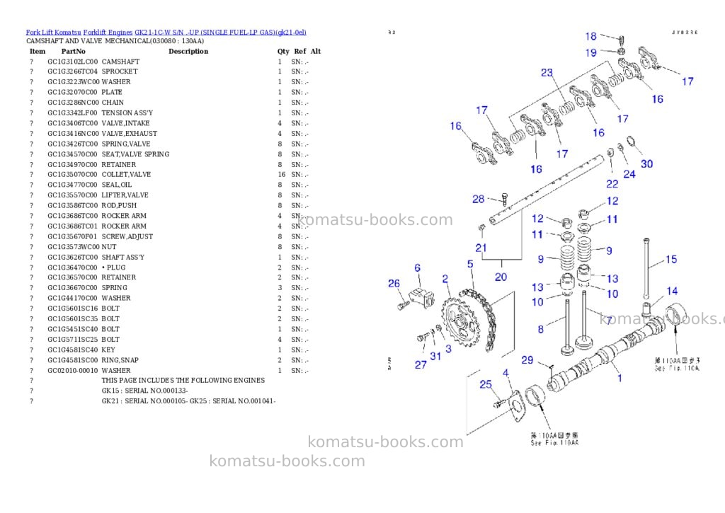 Komatsu GK21-1C-W S/N .-UP (SINGLE FUEL-LP GAS) Parts catalog cover Page 7