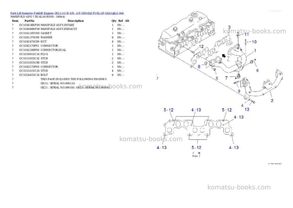 Komatsu GK21-1C-W S/N .-UP (SINGLE FUEL-LP GAS) Parts catalog cover Page 9