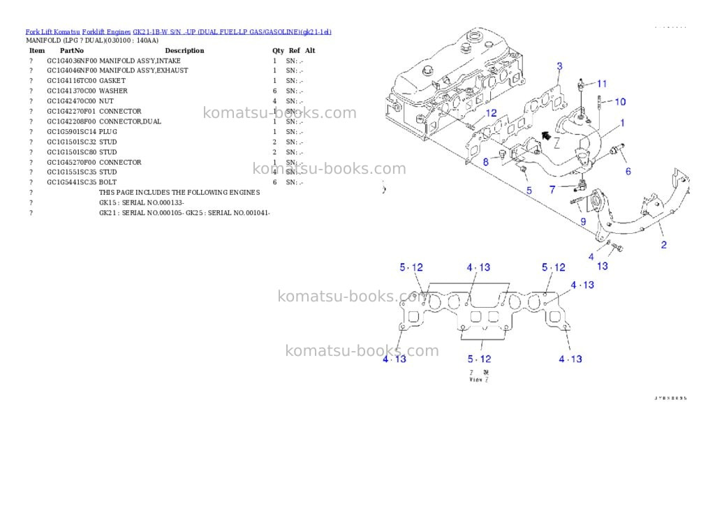 Komatsu GK21-1B-W S/N .-UP (DUAL FUEL-LP GAS/GASOLINE) Parts catalog cover Page 9 Komatsu GK21-1B-W S/N .-UP (DUAL FUEL-LP GAS/GASOLINE) Parts catalog cover Page 9