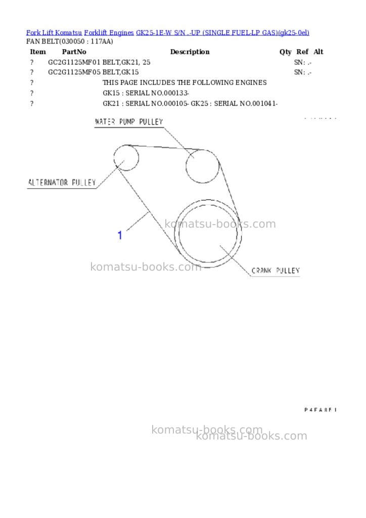 Komatsu GK25-1E-W S/N .-UP (SINGLE FUEL-LP GAS) Parts catalog cover Page 4 Komatsu GK25-1E-W S/N .-UP (SINGLE FUEL-LP GAS) Parts catalog cover Page 4