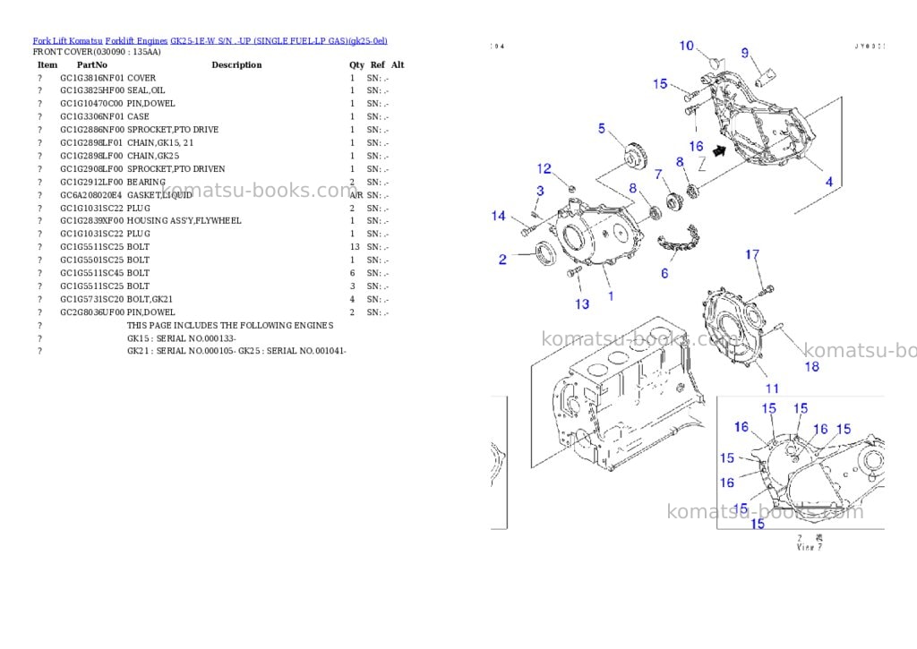 Komatsu GK25-1E-W S/N .-UP (SINGLE FUEL-LP GAS) Parts catalog cover Page 8 Komatsu GK25-1E-W S/N .-UP (SINGLE FUEL-LP GAS) Parts catalog cover Page 8