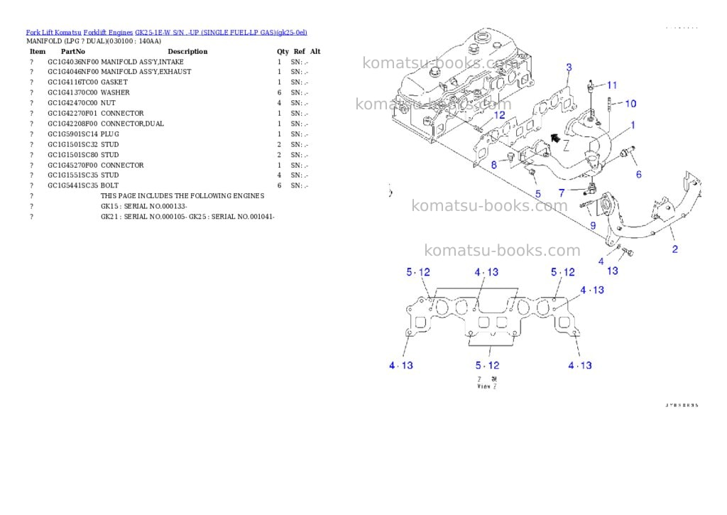 Komatsu GK25-1E-W S/N .-UP (SINGLE FUEL-LP GAS) Parts catalog cover Page 9 Komatsu GK25-1E-W S/N .-UP (SINGLE FUEL-LP GAS) Parts catalog cover Page 9