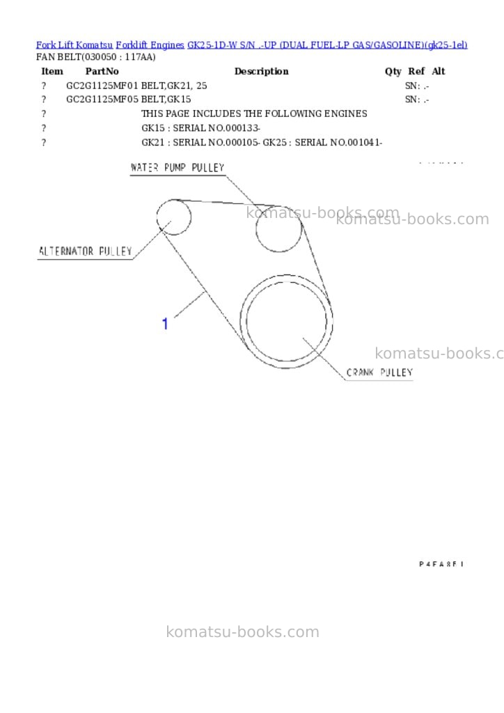 Komatsu GK25-1D-W S/N .-UP (DUAL FUEL-LP GAS/GASOLINE) Parts catalog cover Page 4 Komatsu GK25-1D-W S/N .-UP (DUAL FUEL-LP GAS/GASOLINE) Parts catalog cover Page 4