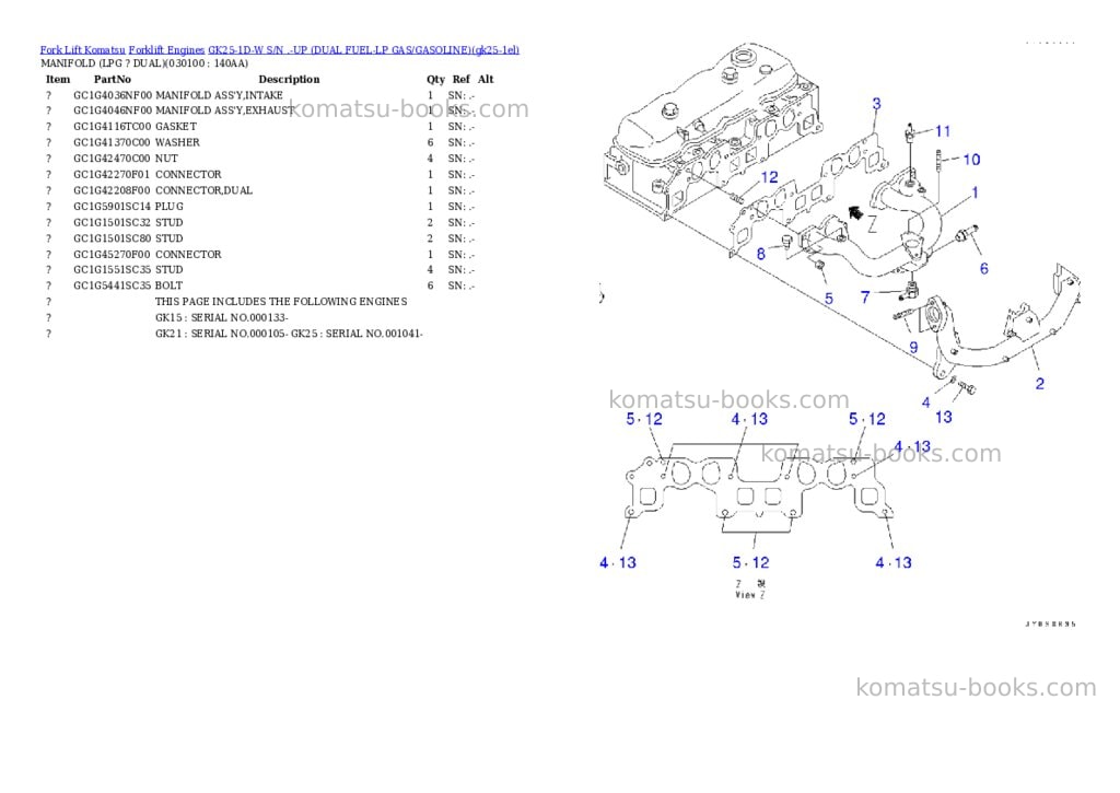 Komatsu GK25-1D-W S/N .-UP (DUAL FUEL-LP GAS/GASOLINE) Parts catalog cover Page 9 Komatsu GK25-1D-W S/N .-UP (DUAL FUEL-LP GAS/GASOLINE) Parts catalog cover Page 9