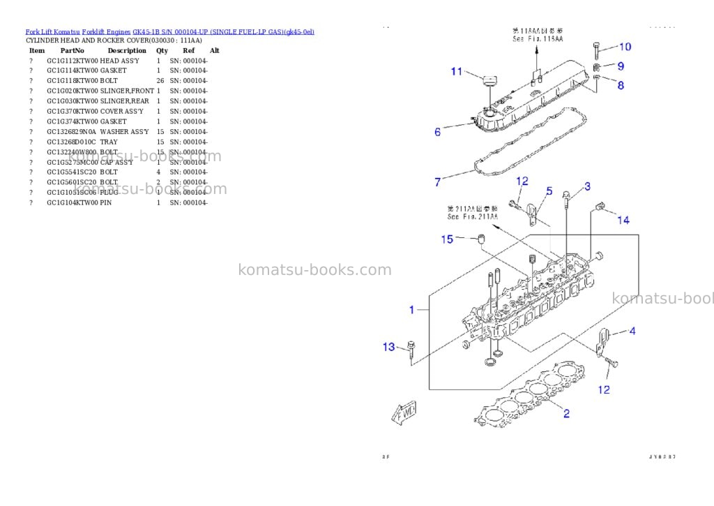 Komatsu GK45-1B S/N 000104-UP (SINGLE FUEL-LP GAS) Parts catalog cover Page 2 Komatsu GK45-1B S/N 000104-UP (SINGLE FUEL-LP GAS) Parts catalog cover Page 2