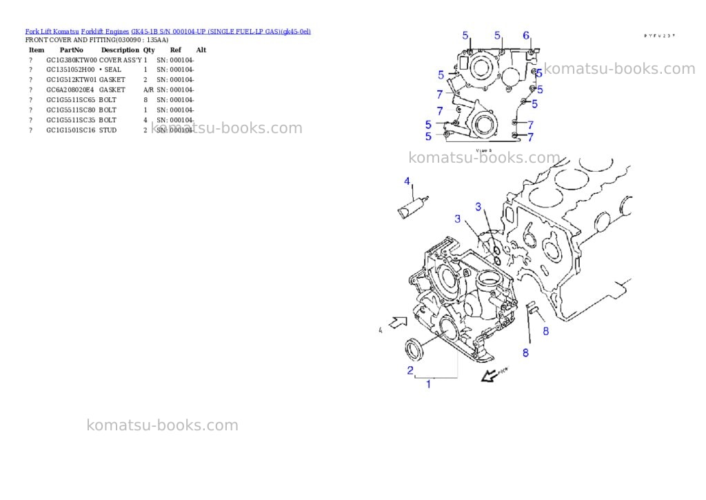 Komatsu GK45-1B S/N 000104-UP (SINGLE FUEL-LP GAS) Parts catalog cover Page 8 Komatsu GK45-1B S/N 000104-UP (SINGLE FUEL-LP GAS) Parts catalog cover Page 8