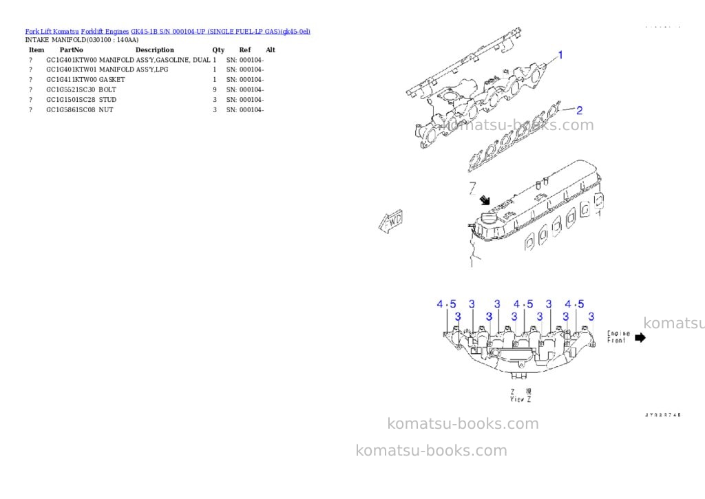 Komatsu GK45-1B S/N 000104-UP (SINGLE FUEL-LP GAS) Parts catalog cover Page 9 Komatsu GK45-1B S/N 000104-UP (SINGLE FUEL-LP GAS) Parts catalog cover Page 9
