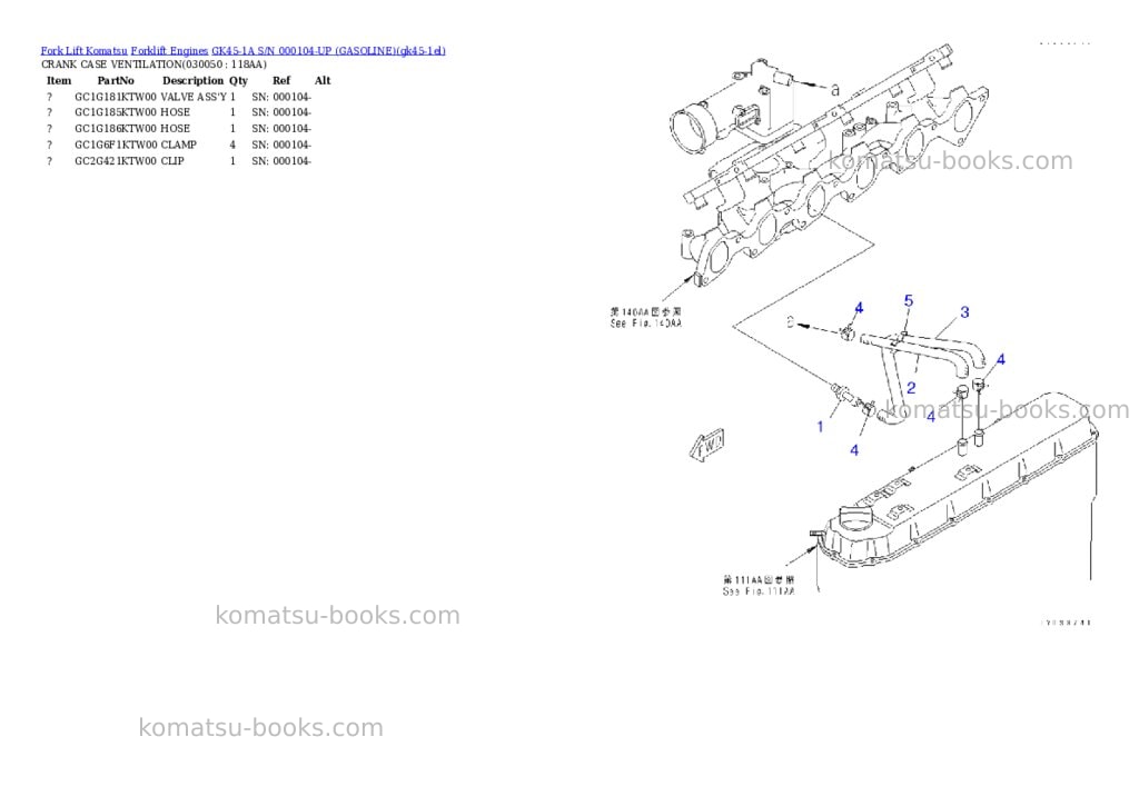 Komatsu GK45-1A S/N 000104-UP (GASOLINE) Parts catalog cover Page 4 Komatsu GK45-1A S/N 000104-UP (GASOLINE) Parts catalog cover Page 4