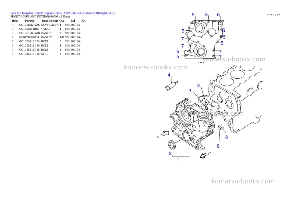 Komatsu GK45-1A S/N 000104-UP (GASOLINE) Parts catalog cover Page 8 Komatsu GK45-1A S/N 000104-UP (GASOLINE) Parts catalog cover Page 8
