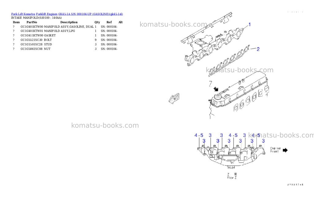 Komatsu GK45-1A S/N 000104-UP (GASOLINE) Parts catalog cover Page 9 Komatsu GK45-1A S/N 000104-UP (GASOLINE) Parts catalog cover Page 9