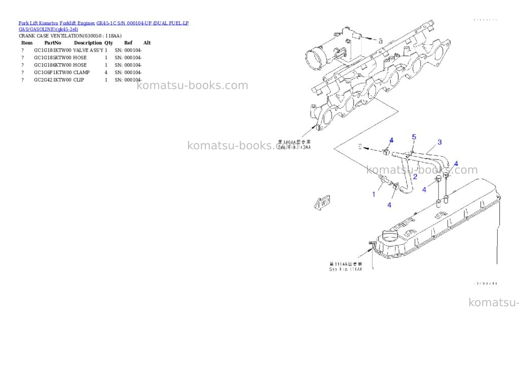 Komatsu GK45-1C S/N 000104-UP (DUAL FUEL-LP GAS/GASOLINE) Parts catalog cover Page 4