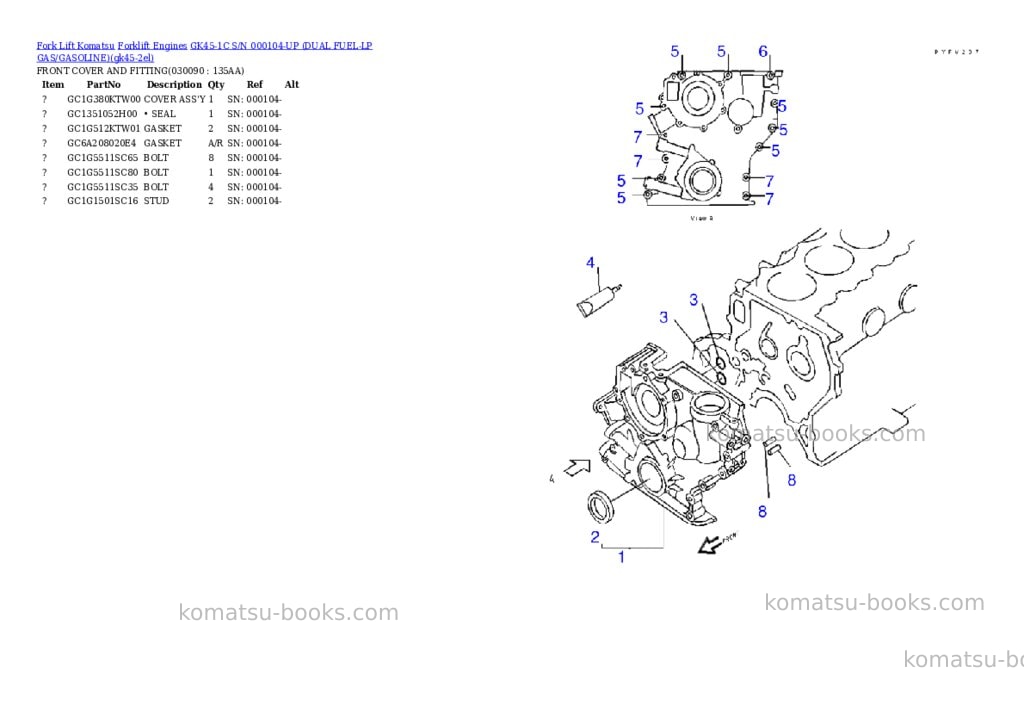 Komatsu GK45-1C S/N 000104-UP (DUAL FUEL-LP GAS/GASOLINE) Parts catalog cover Page 8
