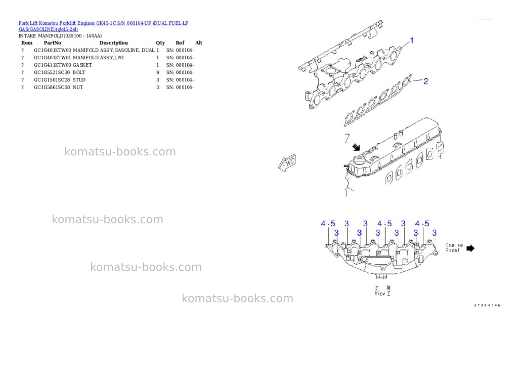 Komatsu GK45-1C S/N 000104-UP (DUAL FUEL-LP GAS/GASOLINE) Parts catalog cover Page 9