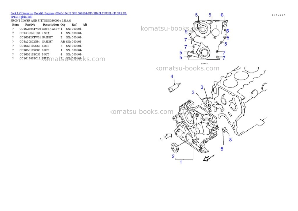 Komatsu GK45-1D-US S/N 000104-UP (SINGLE FUEL-LP GAS UL SPEC.) Parts catalog cover Page 8