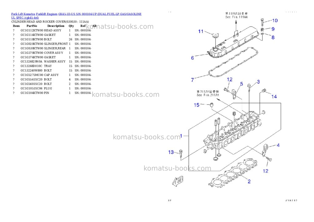 Komatsu GK45-1D-US S/N 000104-UP (DUAL FUEL-LP GAS/GASOLINE UL SPEC.) Parts catalog cover Page 2 Komatsu GK45-1D-US S/N 000104-UP (DUAL FUEL-LP GAS/GASOLINE UL SPEC.) Parts catalog cover Page 2