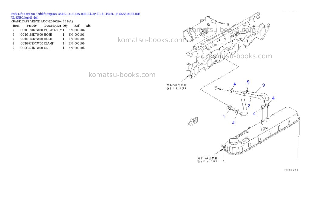Komatsu GK45-1D-US S/N 000104-UP (DUAL FUEL-LP GAS/GASOLINE UL SPEC.) Parts catalog cover Page 4 Komatsu GK45-1D-US S/N 000104-UP (DUAL FUEL-LP GAS/GASOLINE UL SPEC.) Parts catalog cover Page 4