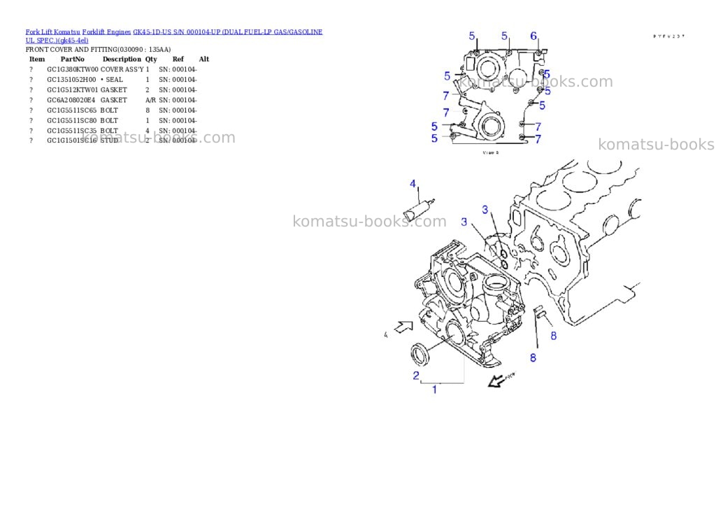 Komatsu GK45-1D-US S/N 000104-UP (DUAL FUEL-LP GAS/GASOLINE UL SPEC.) Parts catalog cover Page 8 Komatsu GK45-1D-US S/N 000104-UP (DUAL FUEL-LP GAS/GASOLINE UL SPEC.) Parts catalog cover Page 8