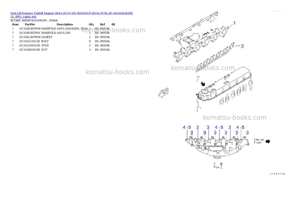 Komatsu GK45-1D-US S/N 000104-UP (DUAL FUEL-LP GAS/GASOLINE UL SPEC.) Parts catalog cover Page 9 Komatsu GK45-1D-US S/N 000104-UP (DUAL FUEL-LP GAS/GASOLINE UL SPEC.) Parts catalog cover Page 9