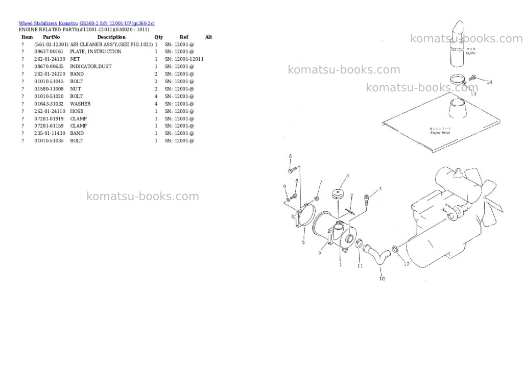 Komatsu GS360-2 S/N 12001-UP Parts catalog cover