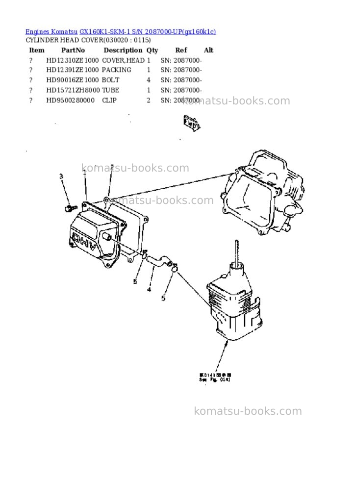 Komatsu GX160K1-SKM-1 S/N 2087000-UP Parts catalog cover Komatsu GX160K1-SKM-1 S/N 2087000-UP Parts catalog cover