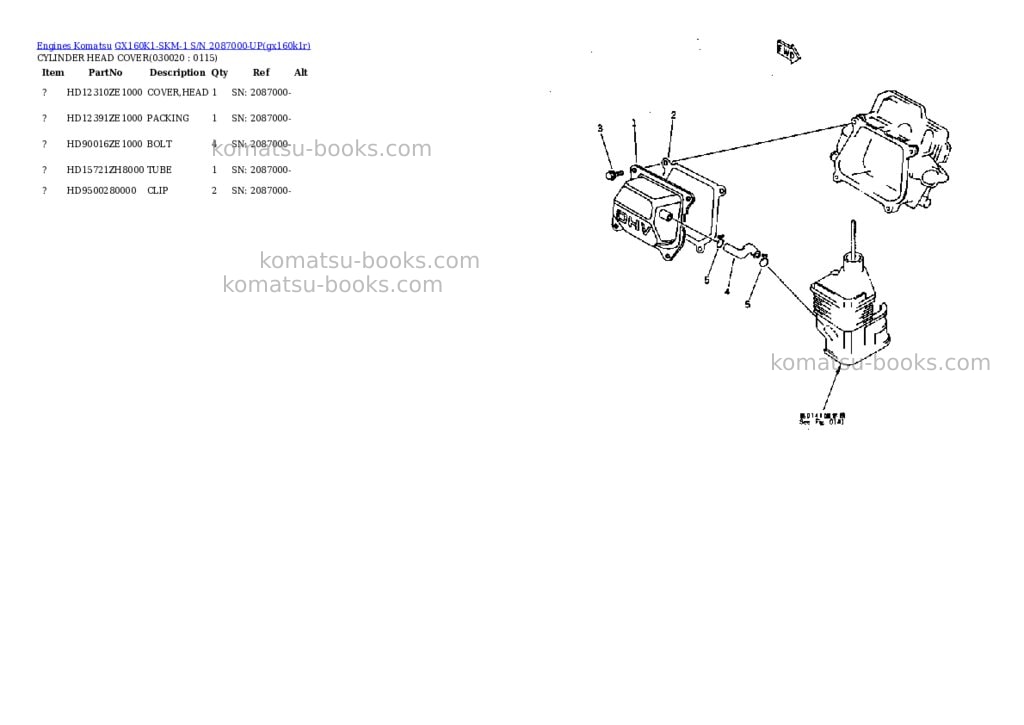 Komatsu gx160k1-skm-1 s/n 2087000-up Parts catalog cover Komatsu gx160k1-skm-1 s/n 2087000-up Parts catalog cover