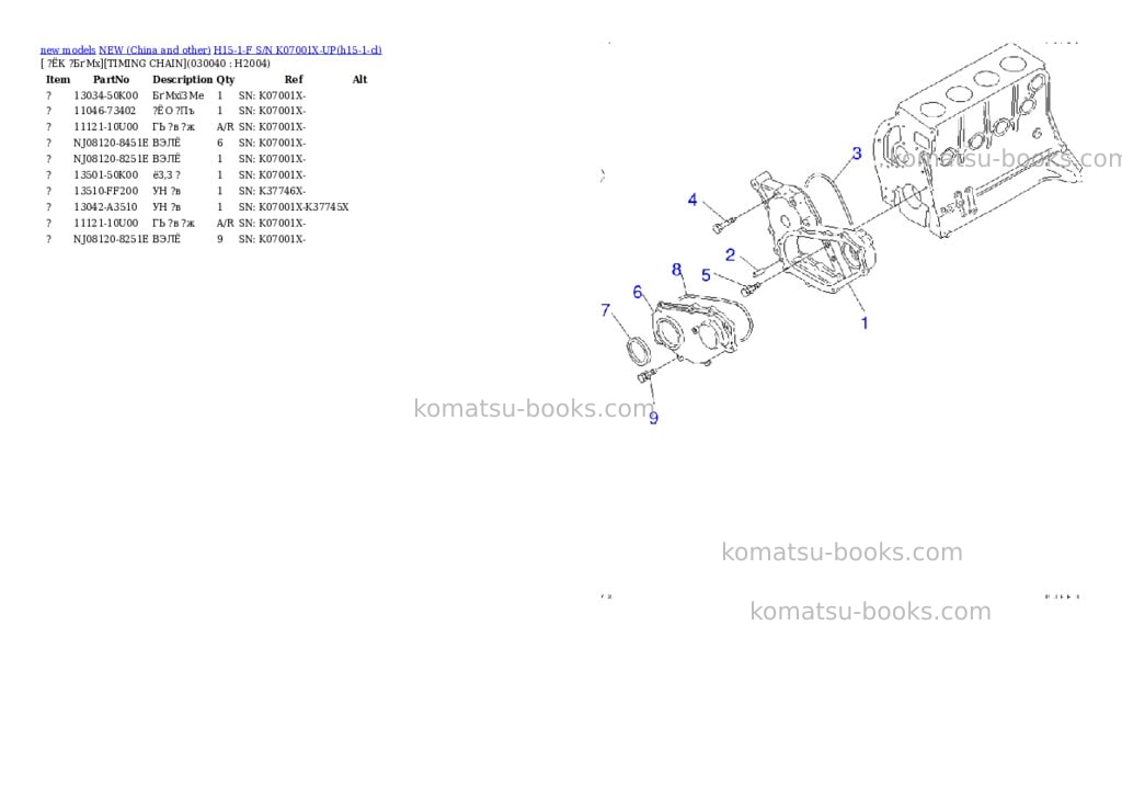 Komatsu h15-1-f s/n k07001x-up Parts catalog cover Page 3