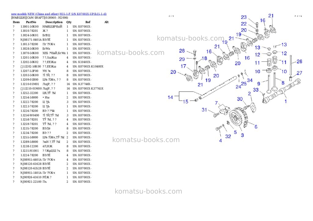 Komatsu h15-1-f s/n k07001x-up Parts catalog cover Page 5