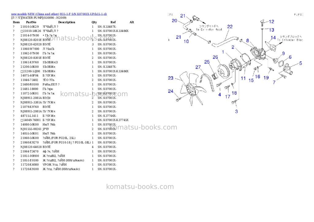 Komatsu h15-1-f s/n k07001x-up Parts catalog cover Page 8