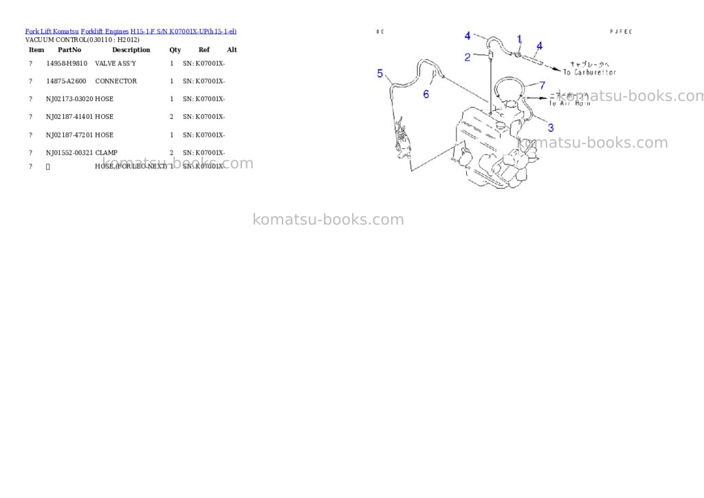 Komatsu H15-1-F S/N K07001X-UP Parts catalog cover Page 11 Komatsu H15-1-F S/N K07001X-UP Parts catalog cover Page 11