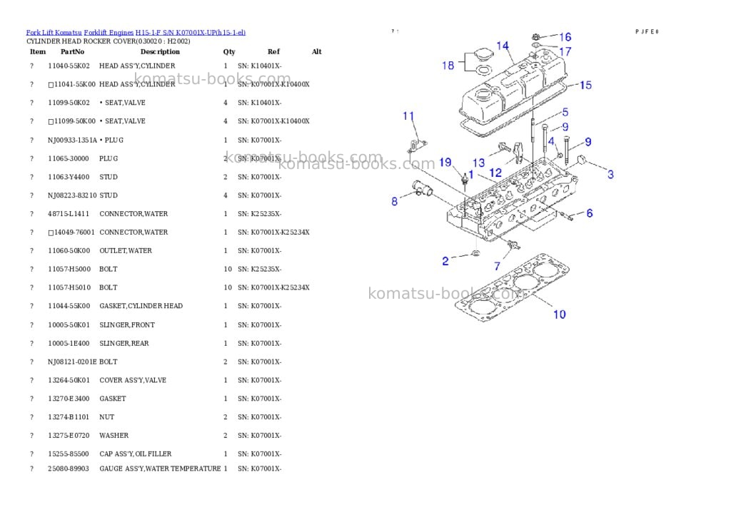 Komatsu H15-1-F S/N K07001X-UP Parts catalog cover Page 2 Komatsu H15-1-F S/N K07001X-UP Parts catalog cover Page 2