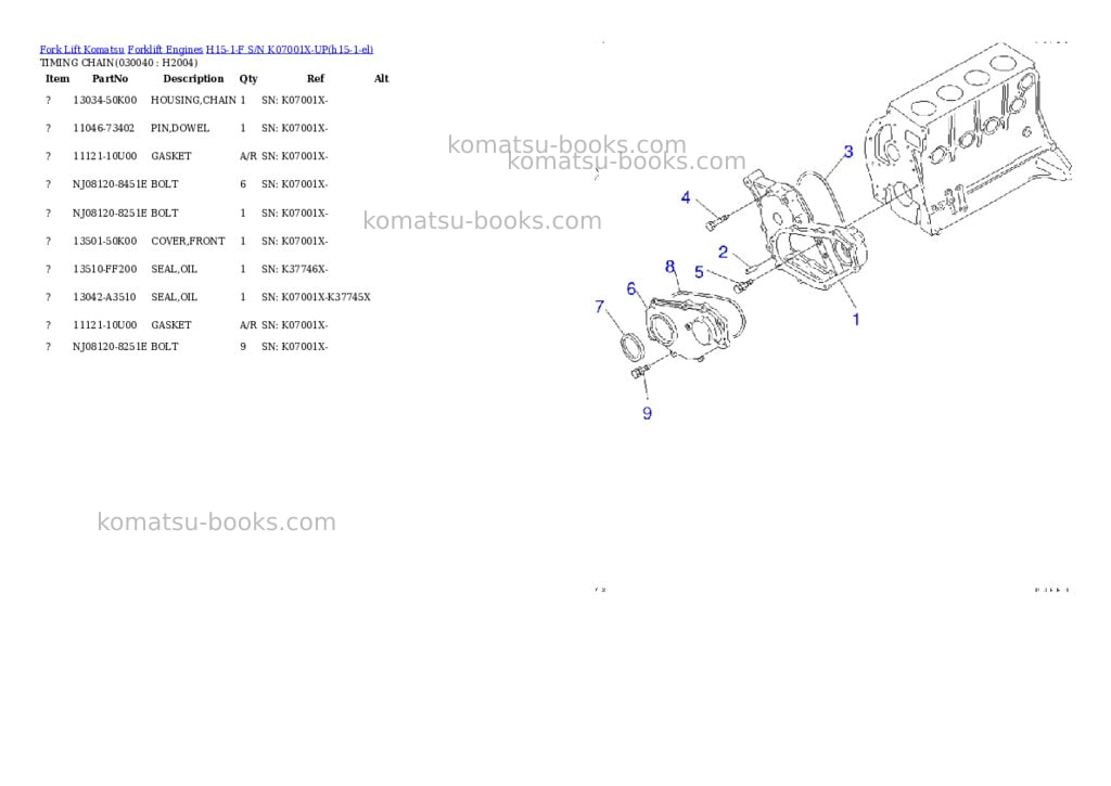 Komatsu H15-1-F S/N K07001X-UP Parts catalog cover Page 4 Komatsu H15-1-F S/N K07001X-UP Parts catalog cover Page 4