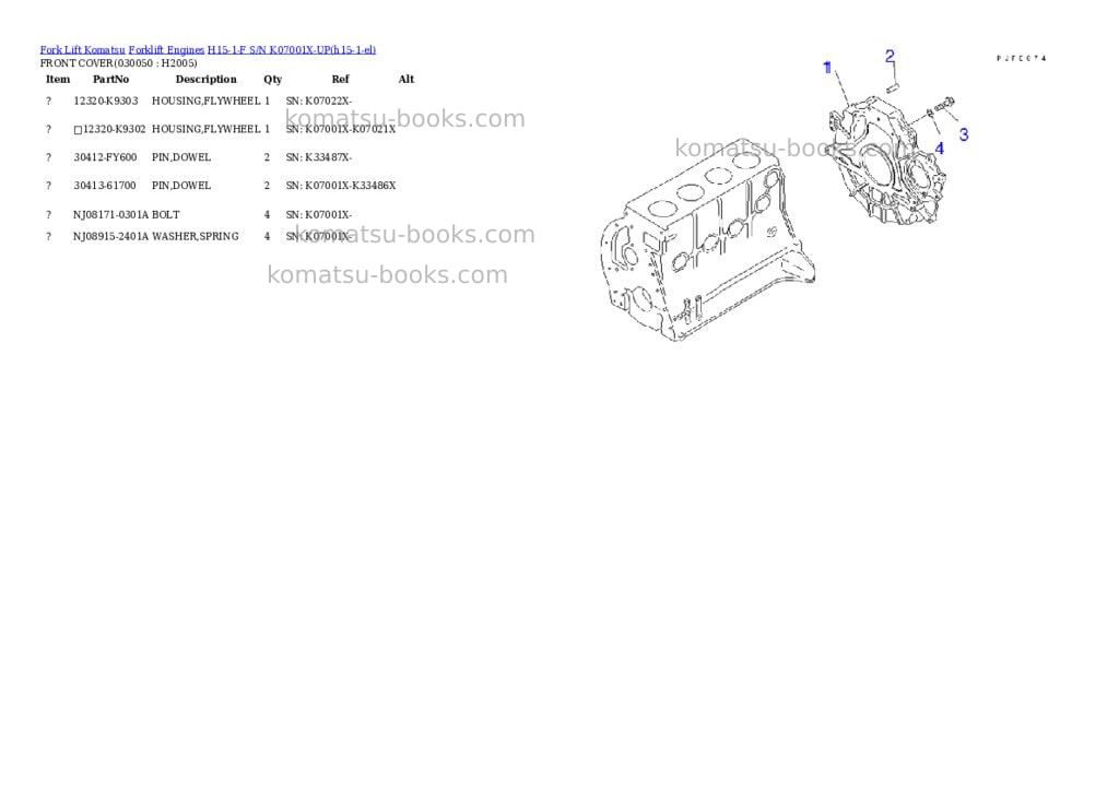 Komatsu H15-1-F S/N K07001X-UP Parts catalog cover Page 5 Komatsu H15-1-F S/N K07001X-UP Parts catalog cover Page 5