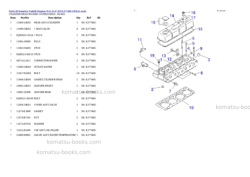 Komatsu h15-1a-f s/n k37746x-up Parts catalog cover