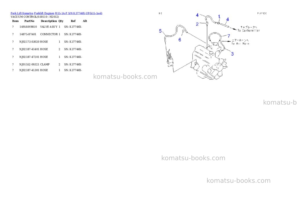 Komatsu h15-1a-f s/n k37746x-up Parts catalog cover Page 10