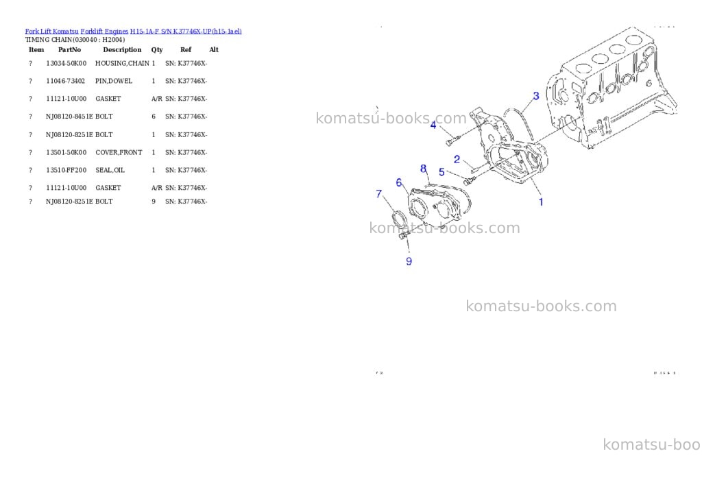 Komatsu h15-1a-f s/n k37746x-up Parts catalog cover Page 3