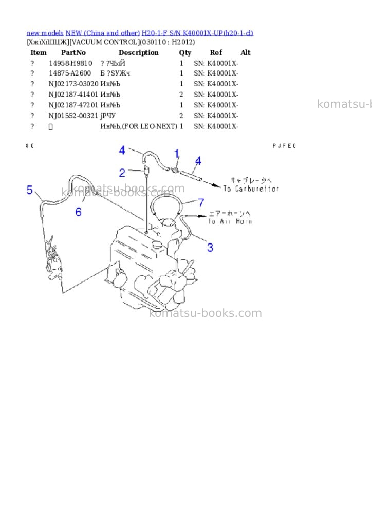 Komatsu H20-1-F S/N K40001X-UP Parts catalog cover Page 5
