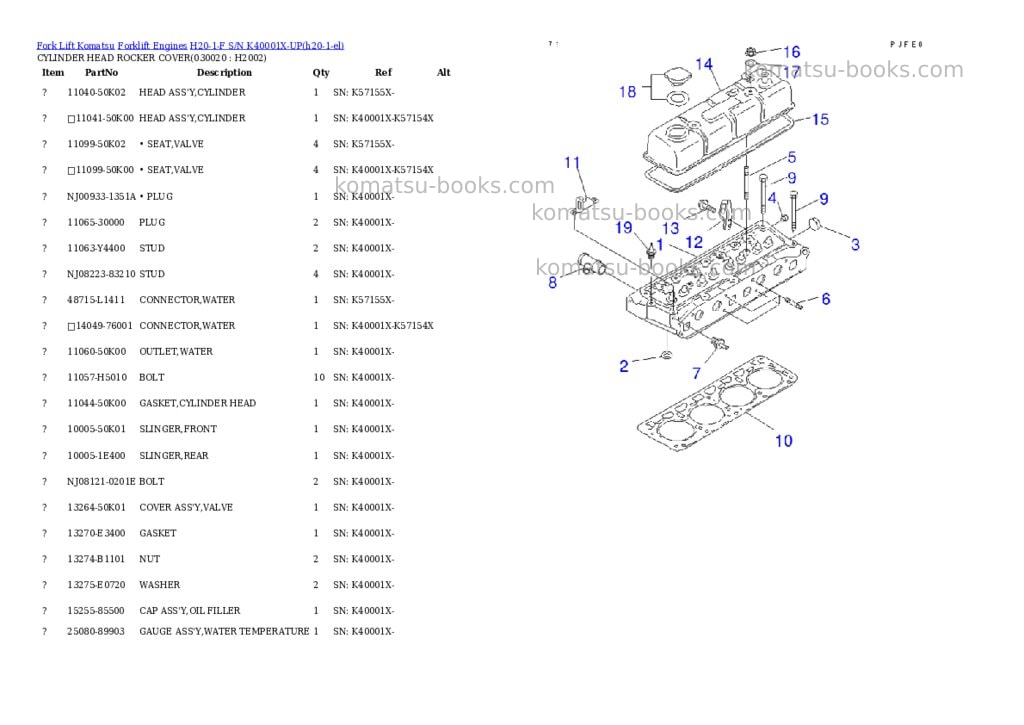Komatsu H20-1-F S/N K40001X-UP Parts catalog cover