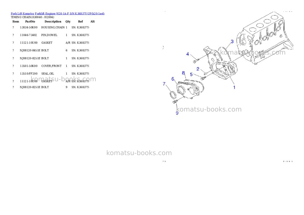 Komatsu h20-1a-f s/n k36837y-up Parts catalog cover Page 3 Komatsu h20-1a-f s/n k36837y-up Parts catalog cover Page 3