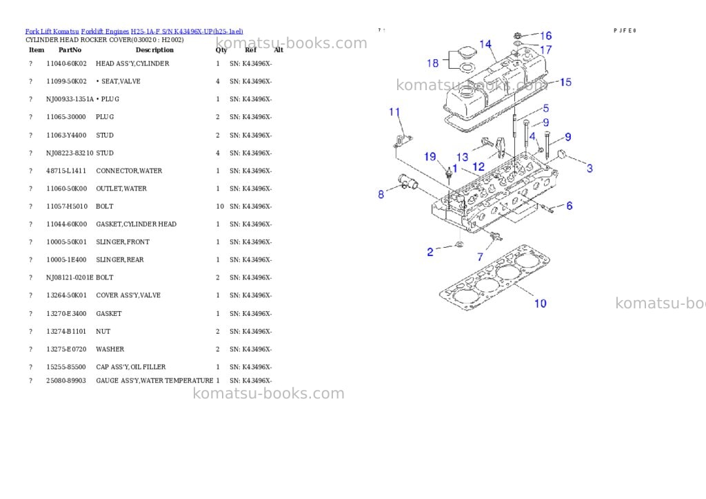 Komatsu h25-1a-f s/n k43496x-up Parts catalog cover