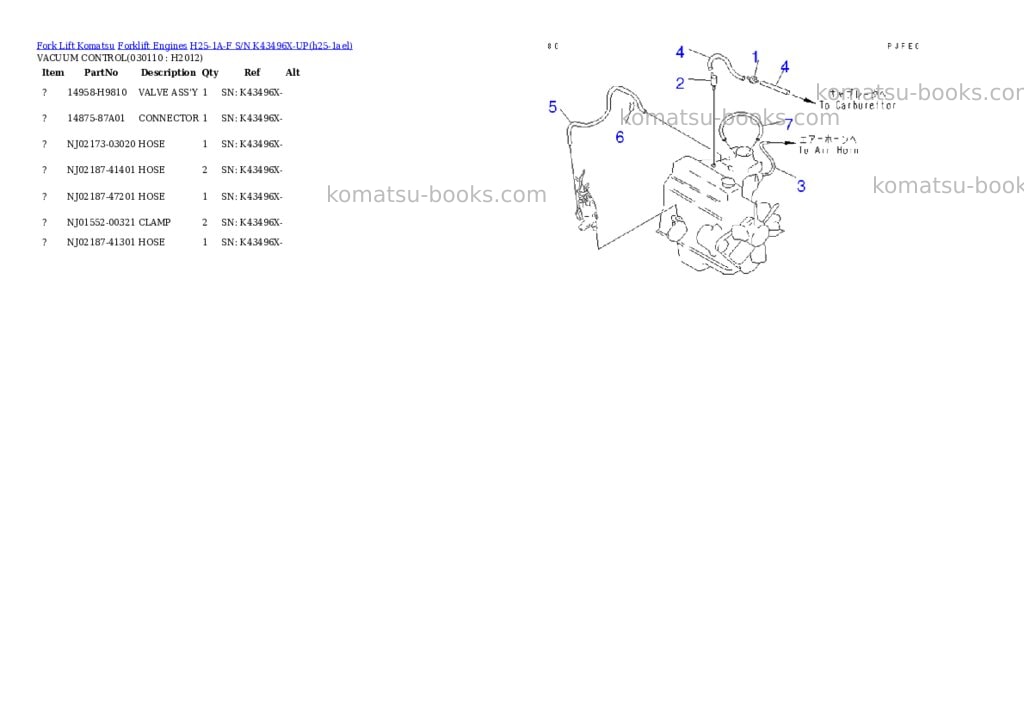 Komatsu h25-1a-f s/n k43496x-up Parts catalog cover Page 10