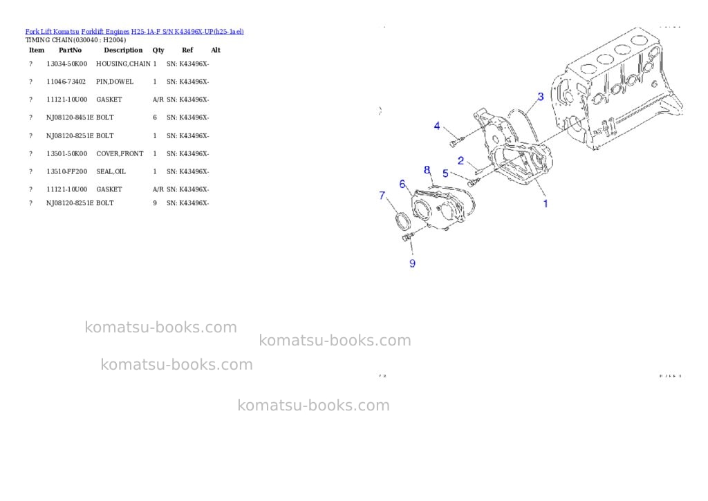 Komatsu h25-1a-f s/n k43496x-up Parts catalog cover Page 3