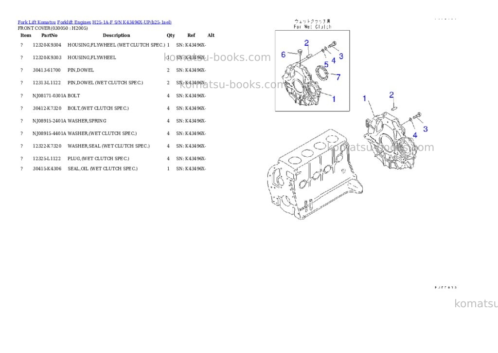 Komatsu h25-1a-f s/n k43496x-up Parts catalog cover Page 4