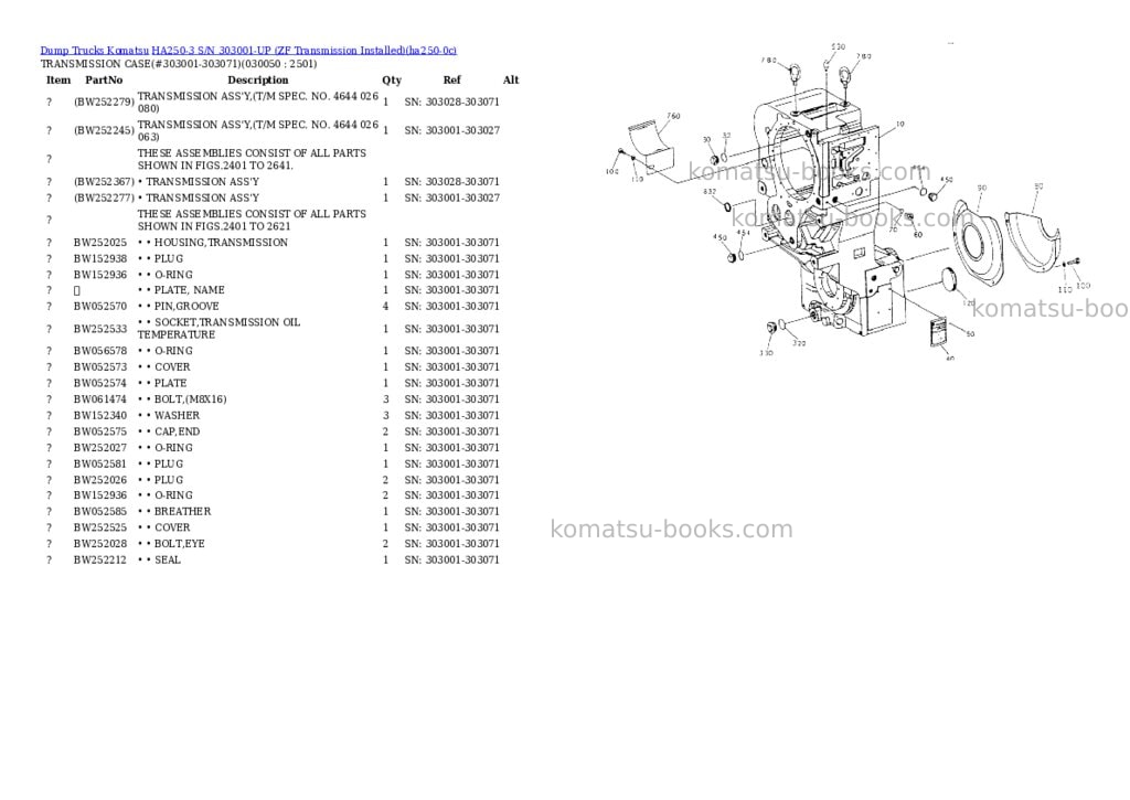 Komatsu HA250-3 S/N 303001-UP (ZF Transmission Installed) Parts catalog cover Page 4