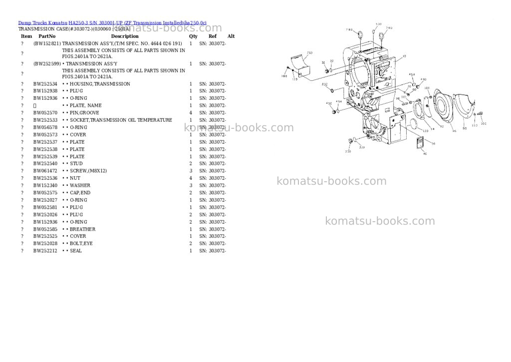 Komatsu HA250-3 S/N 303001-UP (ZF Transmission Installed) Parts catalog cover Page 5