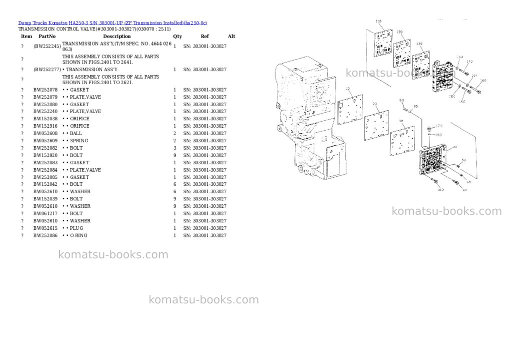 Komatsu HA250-3 S/N 303001-UP (ZF Transmission Installed) Parts catalog cover Page 6