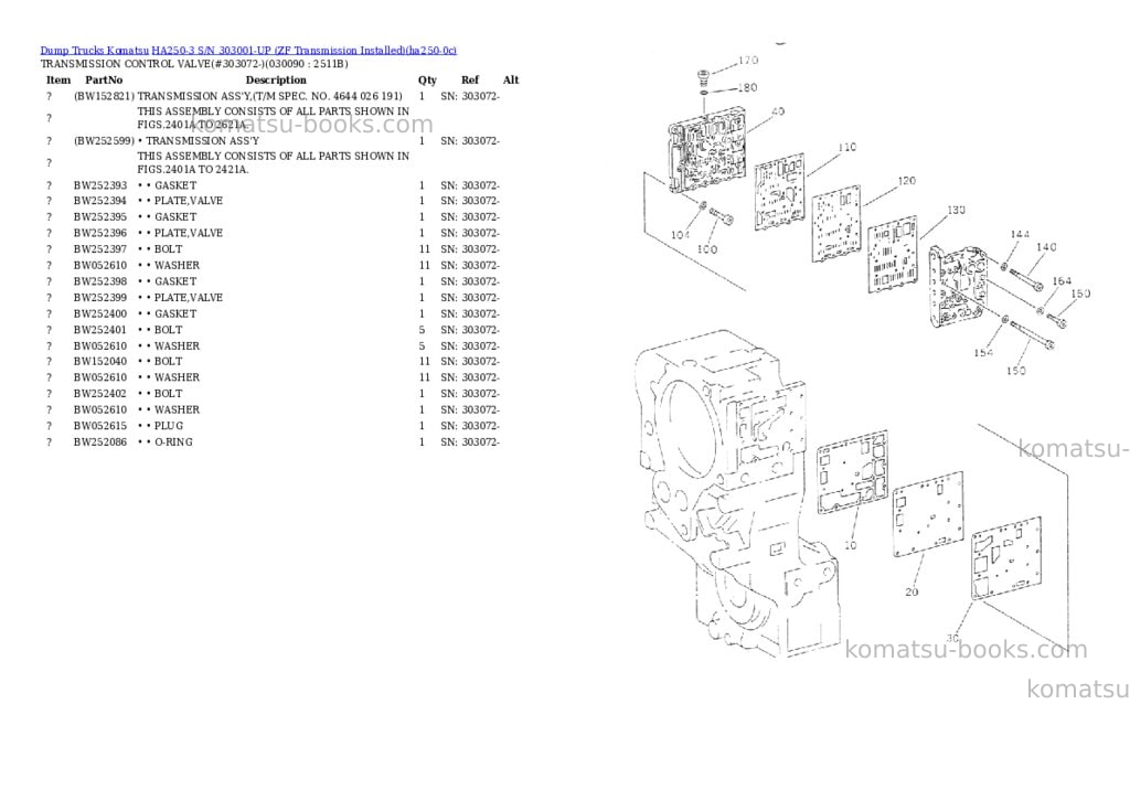Komatsu HA250-3 S/N 303001-UP (ZF Transmission Installed) Parts catalog cover Page 8