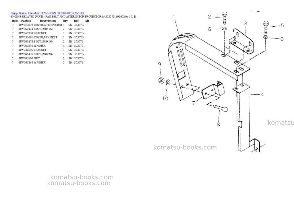 Komatsu ha250-3 s/n 303001-up Parts catalog cover
