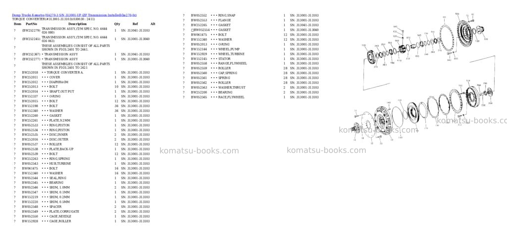 Komatsu HA270-3 S/N 313001-UP (ZF Transmission Installed) Parts catalog cover Page 2