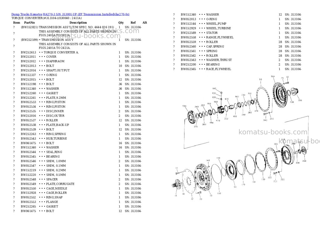 Komatsu HA270-3 S/N 313001-UP (ZF Transmission Installed) Parts catalog cover Page 3